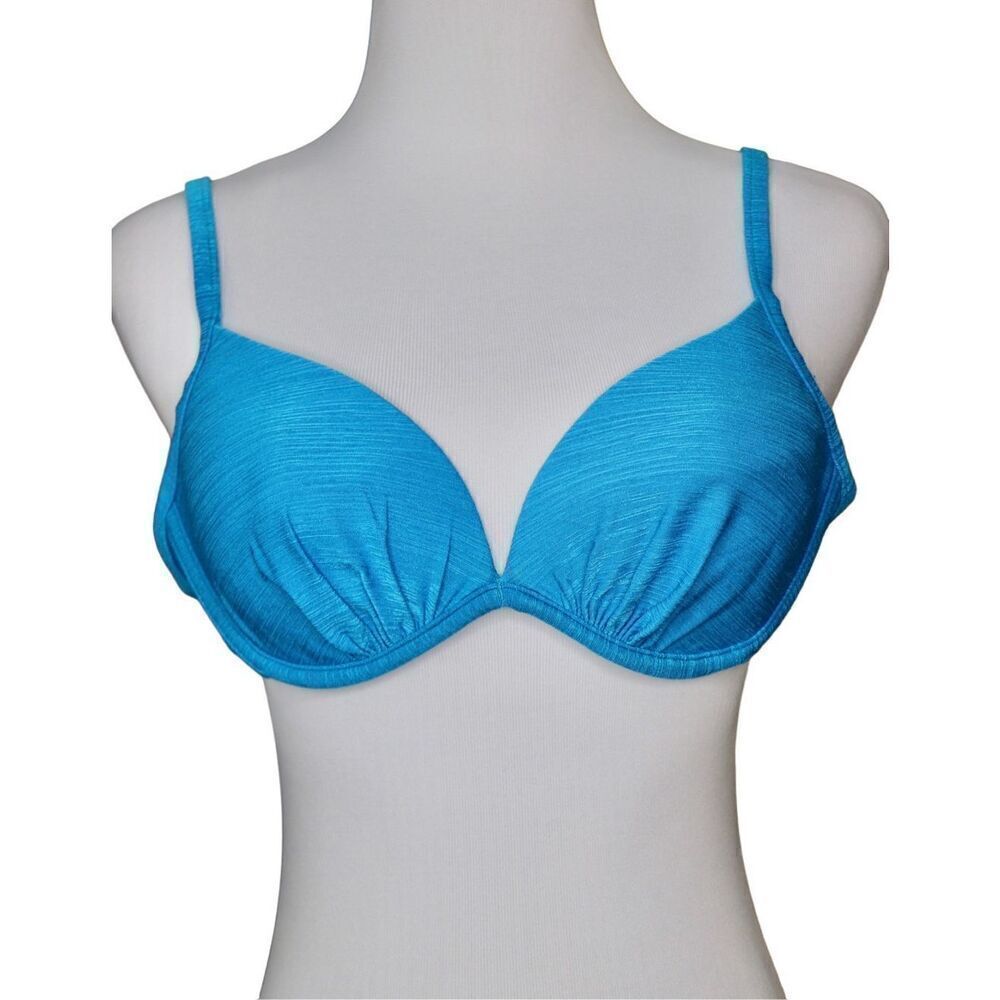 LE Cove Swimwear Padded Blue Wrinkled Underwire Bikini Top sz‎ 12 Boating Beach